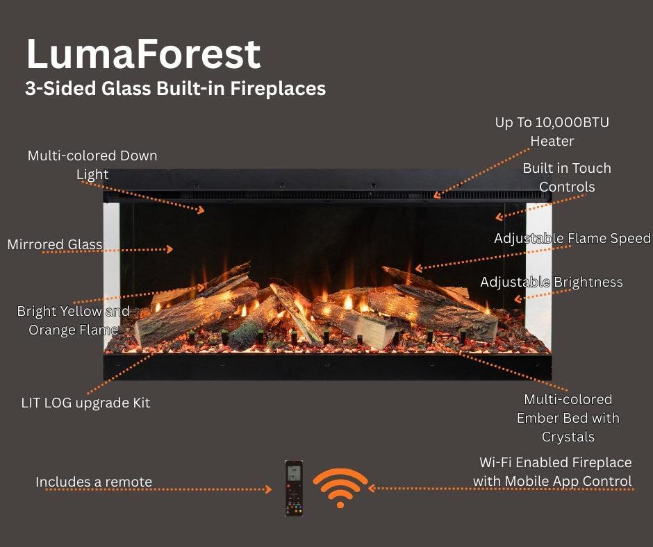 Amantii Fire & Ice LumaForest 75" 3-Sided WiFi-Enabled Built-in Electric Fireplace