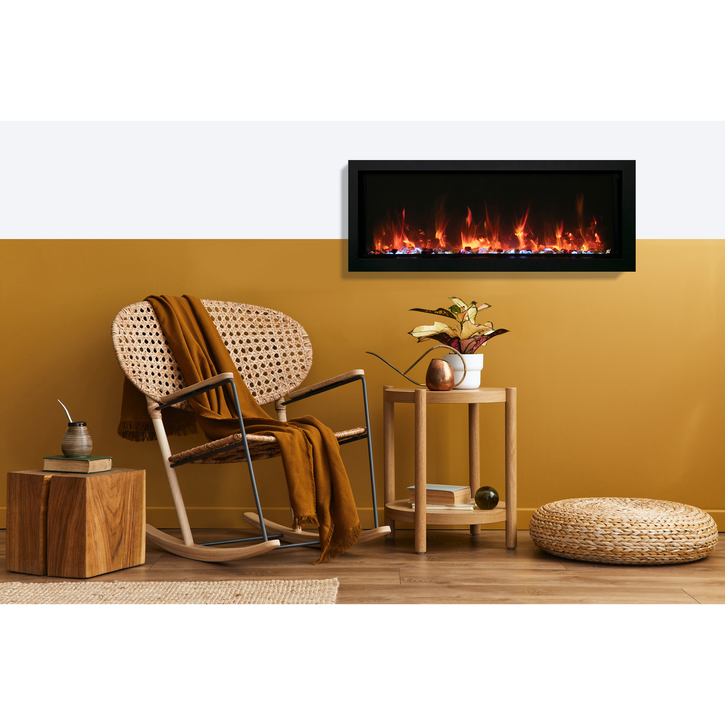 Amantii Panorama BI Extra Slim 60" Indoor / Outdoor Full View Smart Built-in Electric Fireplace With Black Steel Surround