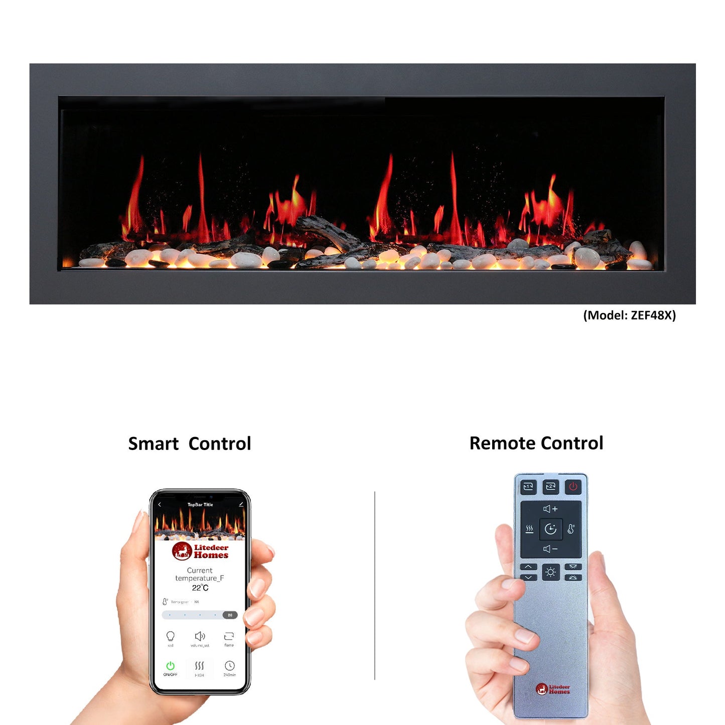 Litedeer Homes Gloria II 48" White Smart App Control Multi Flame Wall Mount Electric Fireplace