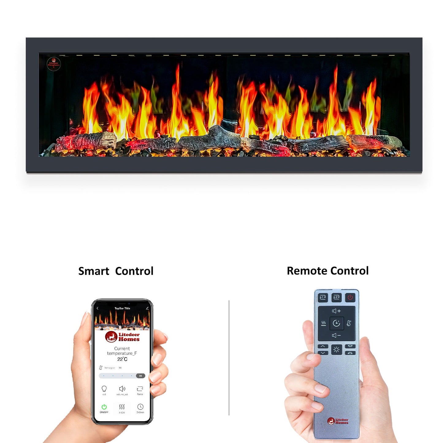Litedeer Homes Gloria II 58" White Smart App Multi Flame Wall Mount Electric Fireplace With Reflective Amber Glass