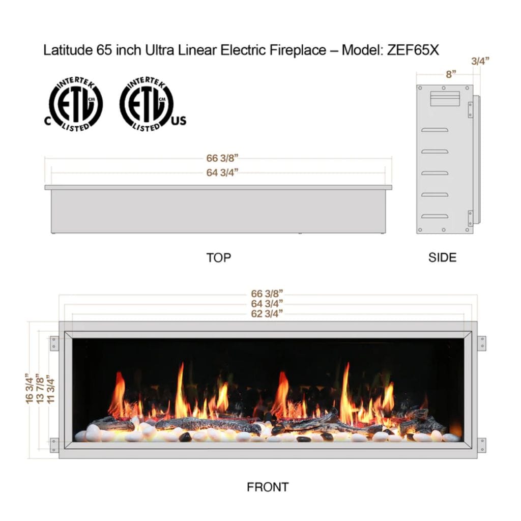 Litedeer Latitude 65" Smart Linear WiFi Enabled Vent-Free Built-In Electric Fireplace With Driftwood Log & River Rock