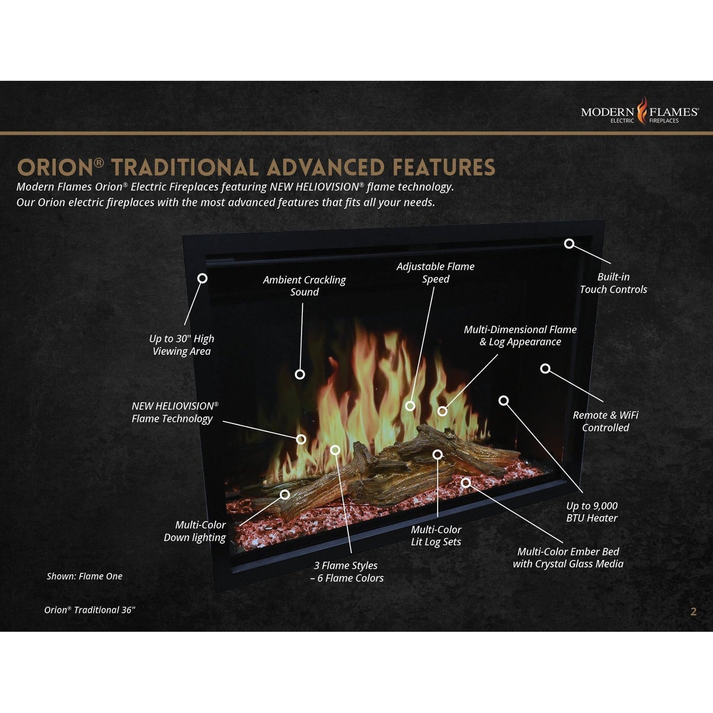 Modern Flames Orion Traditional 26" Built-in Virtual Electric Fireplace Insert