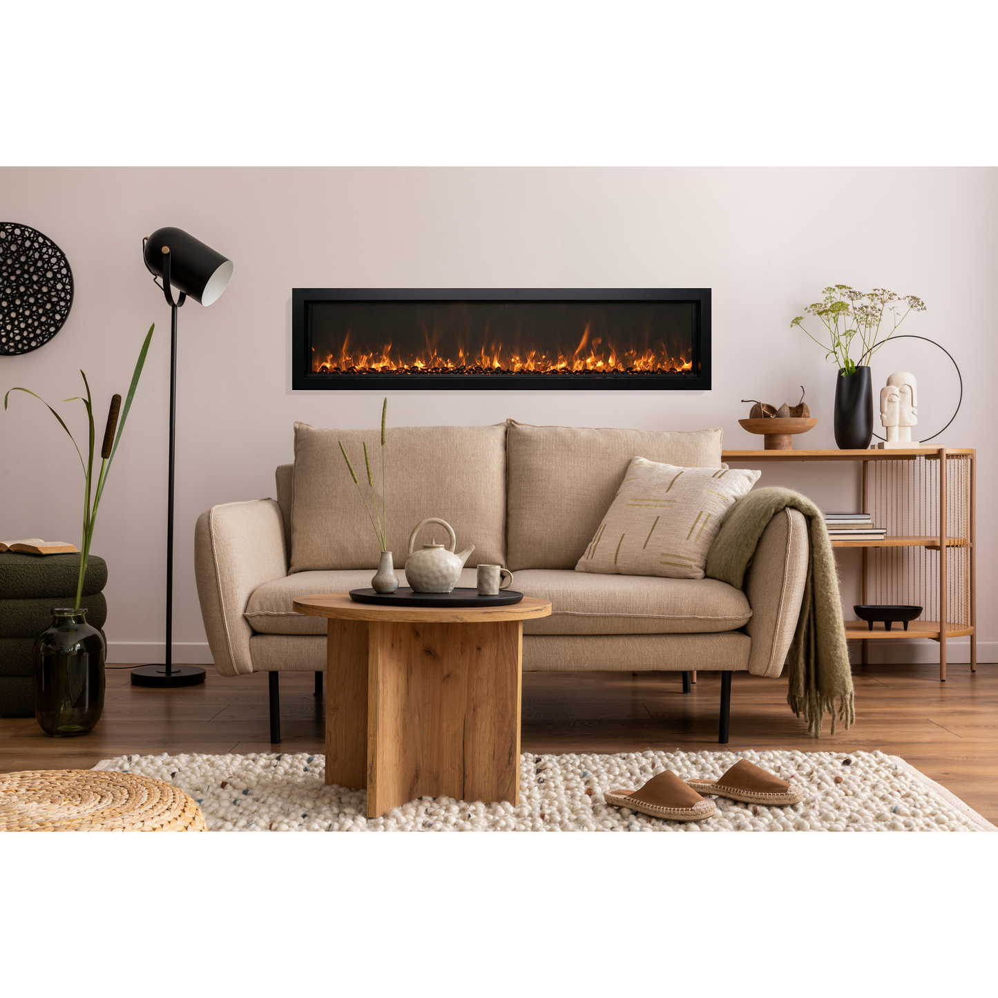 Remii by Amantii Extra Slim Series 65" Built-in Electric Fireplace With Black Steel Surround