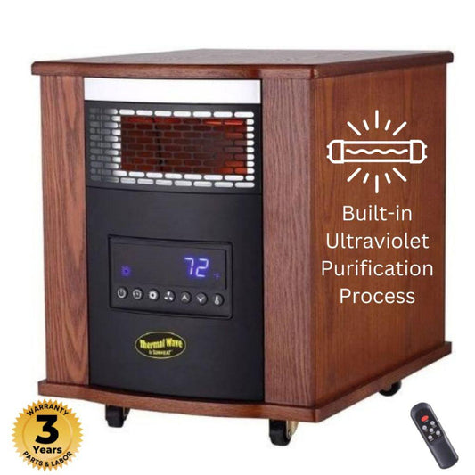 SUNHEAT TW1500-UV Thermal Wave 14" Modern Oak Electric Portable Infrared Heater With Ultraviolet Air Purification and Remote Control