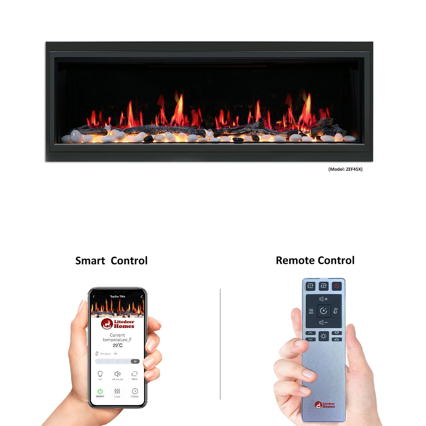Litedeer Latitude 45" Ultra Slim WiFi Enabled Built-In Electric Fireplace With Reflective Fire Glass