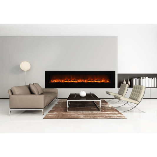 Amantii Wall Mount/Flush Mount 88" Electric Fireplace With Glass Surround and Log Set