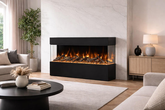 Amantii Black Contemporary Pedestal Display With Storage Compartment for 55" Tru View Bespoke Fireplace