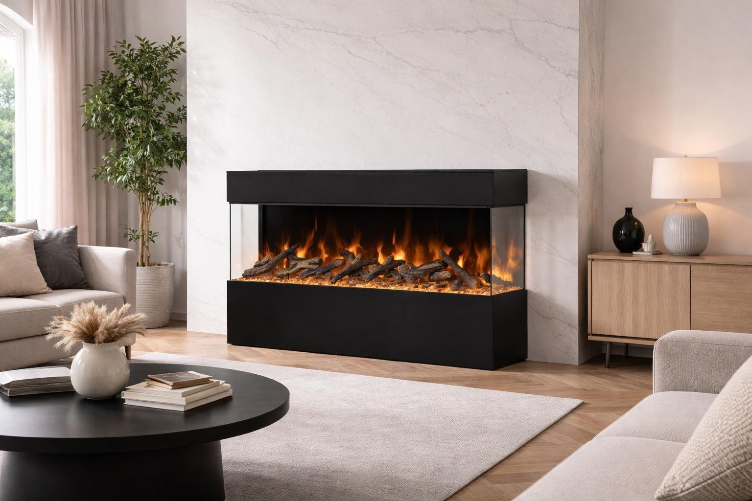 Amantii Black Contemporary Pedestal Display With Storage Compartment for 55" Tru View Bespoke Fireplace