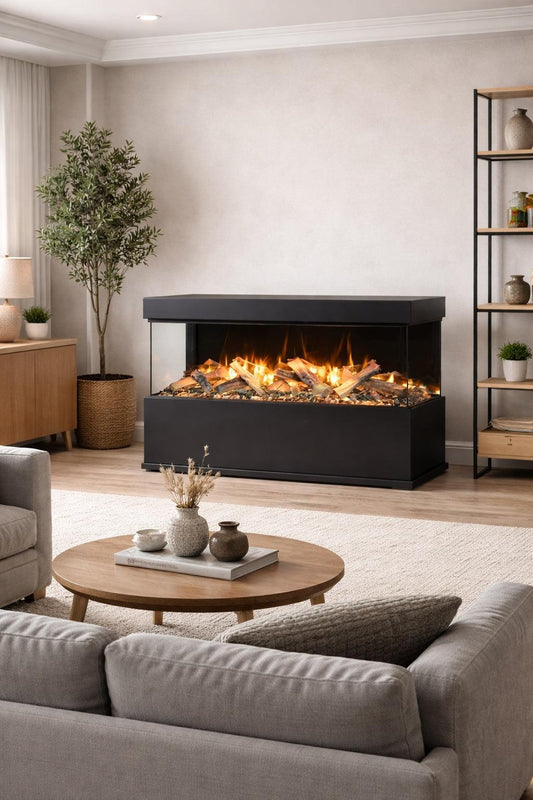 Amantii Black Contemporary Pedestal Display With Storage Compartment for LumaForest 63" Fireplace