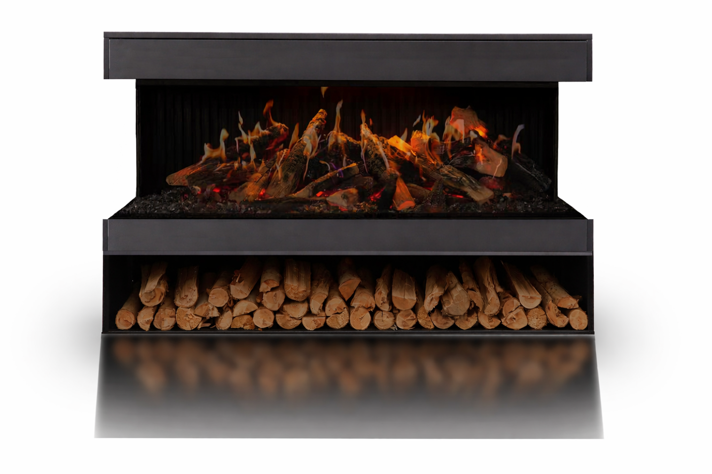 Amantii Black Contemporary Pedestal Display With Storage Compartment for Signature MultiView Holo 75" Fireplace