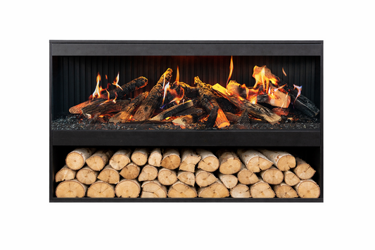 Amantii Black Contemporary Pedestal Display With Storage Compartment for Signature MultiView Holo 75" Fireplace