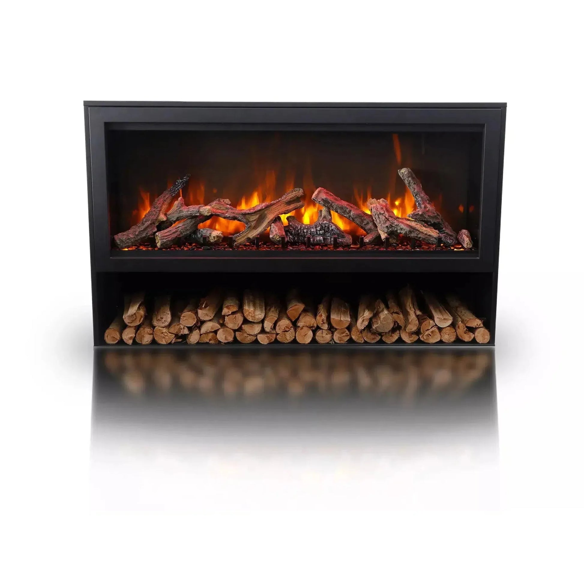 Amantii Black Contemporary Pedestal Display With Storage Compartment for Symmetry 50" Extra Tall Fireplace