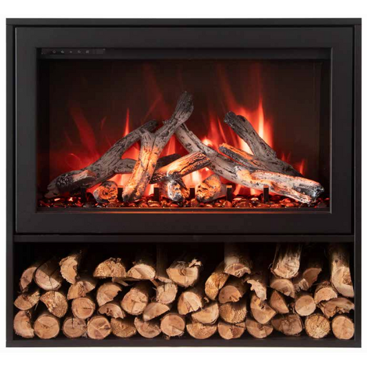 Amantii Black Contemporary Pedestal Display With Storage Compartment for TRD 33" Fireplace