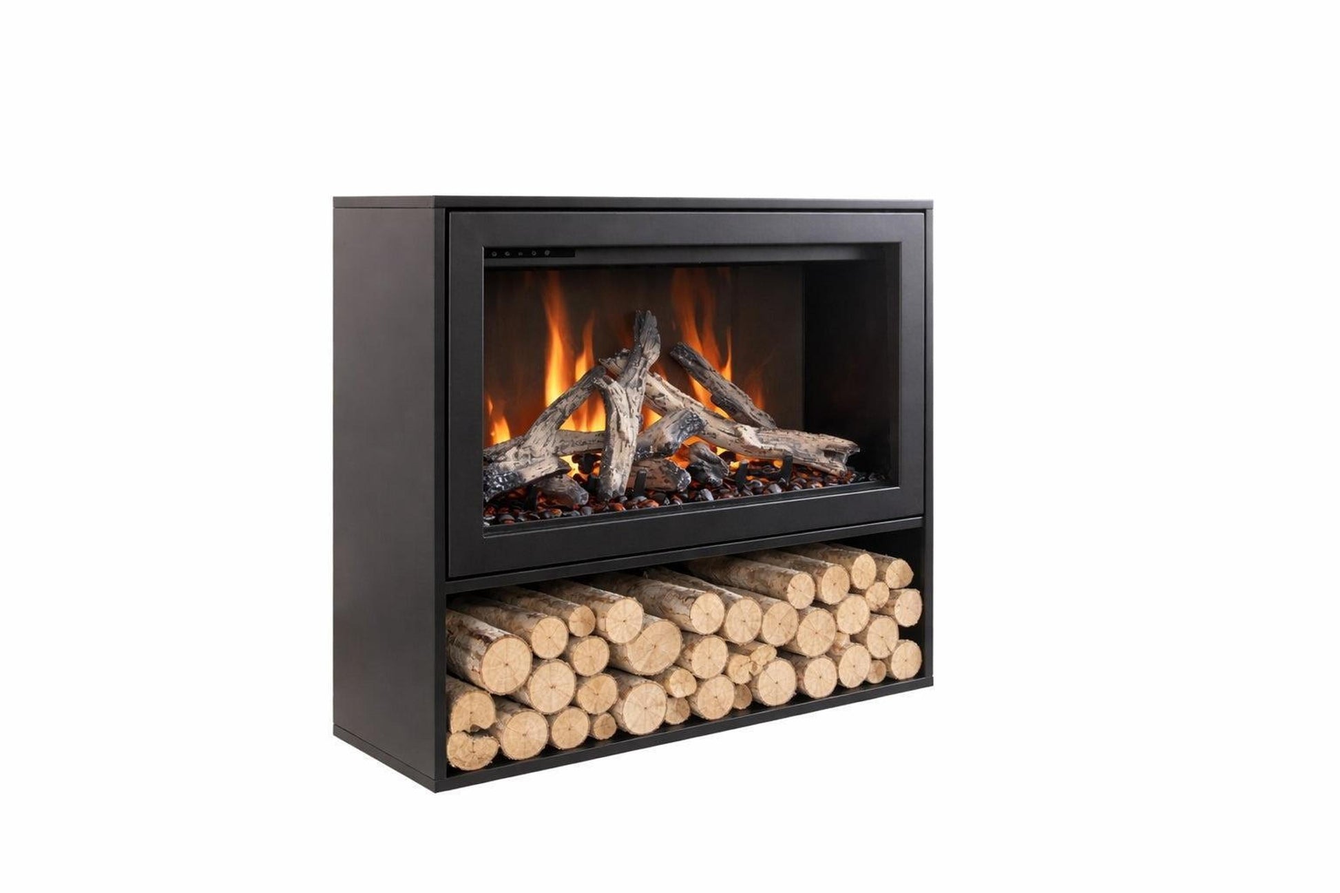 Amantii Black Contemporary Pedestal Display With Storage Compartment for TRD 38" Fireplace