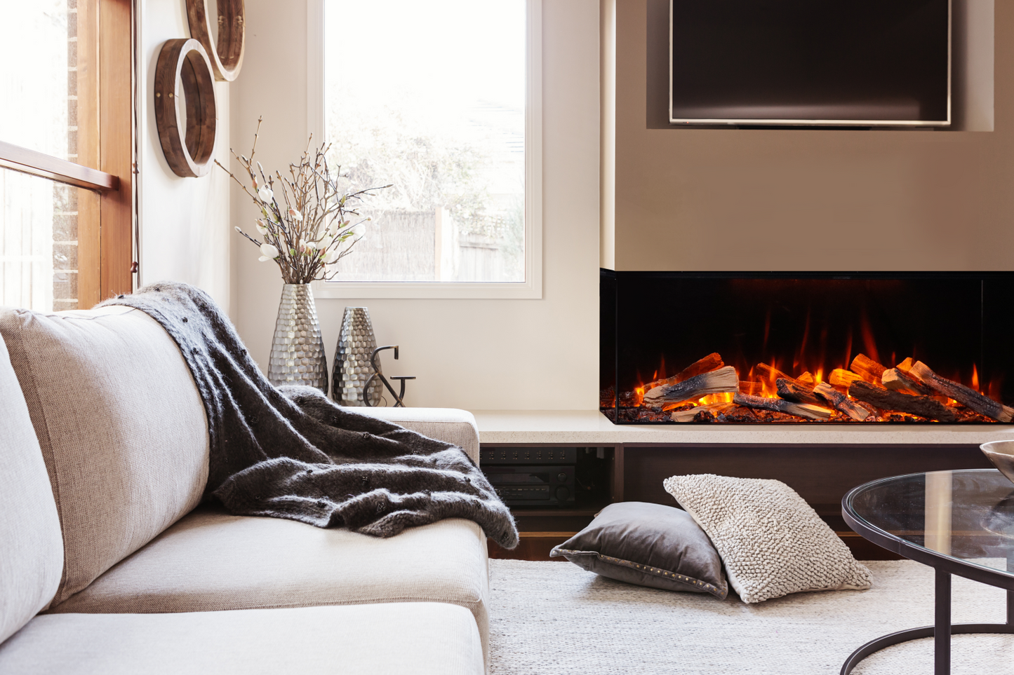 Amantii Fire & Ice LumaForest 75" 3-Sided WiFi-Enabled Built-in Electric Fireplace