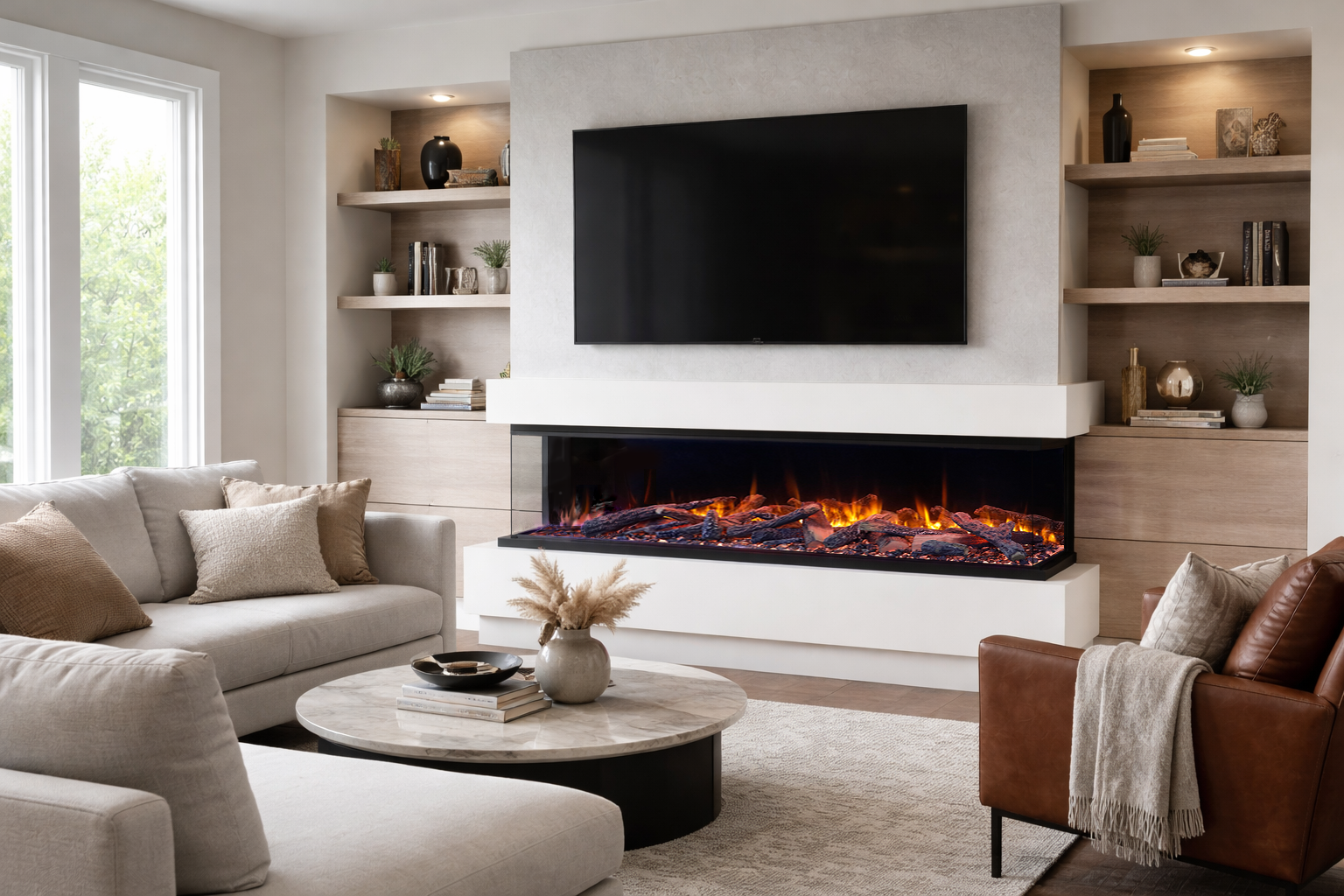 Amantii Fire & Ice LumaForest 75" 3-Sided WiFi-Enabled Built-in Electric Fireplace