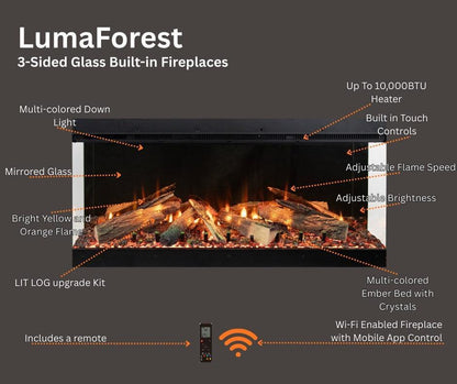 Amantii Fire & Ice LumaForest 75" 3-Sided WiFi-Enabled Built-in Electric Fireplace