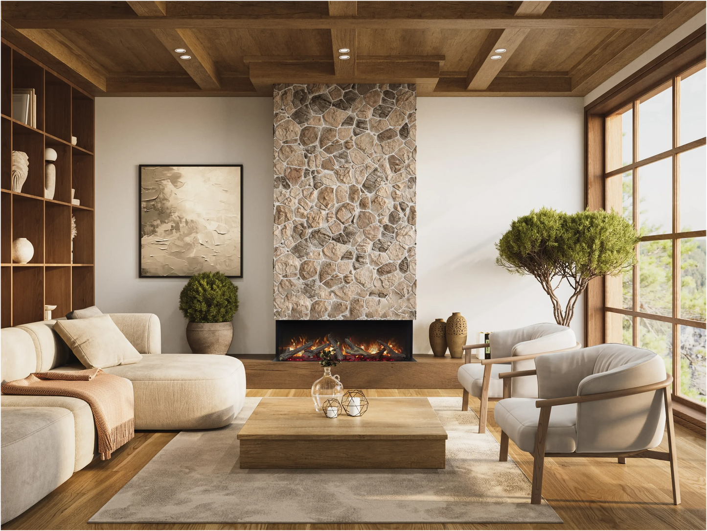 Amantii Fire & Ice LumaForest 75" 3-Sided WiFi-Enabled Built-in Electric Fireplace