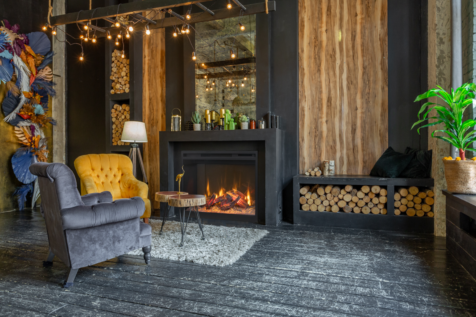 Amantii Fire & Ice RusticStone 36" WiFi-Enabled Built-in Electric Fireplace Insert