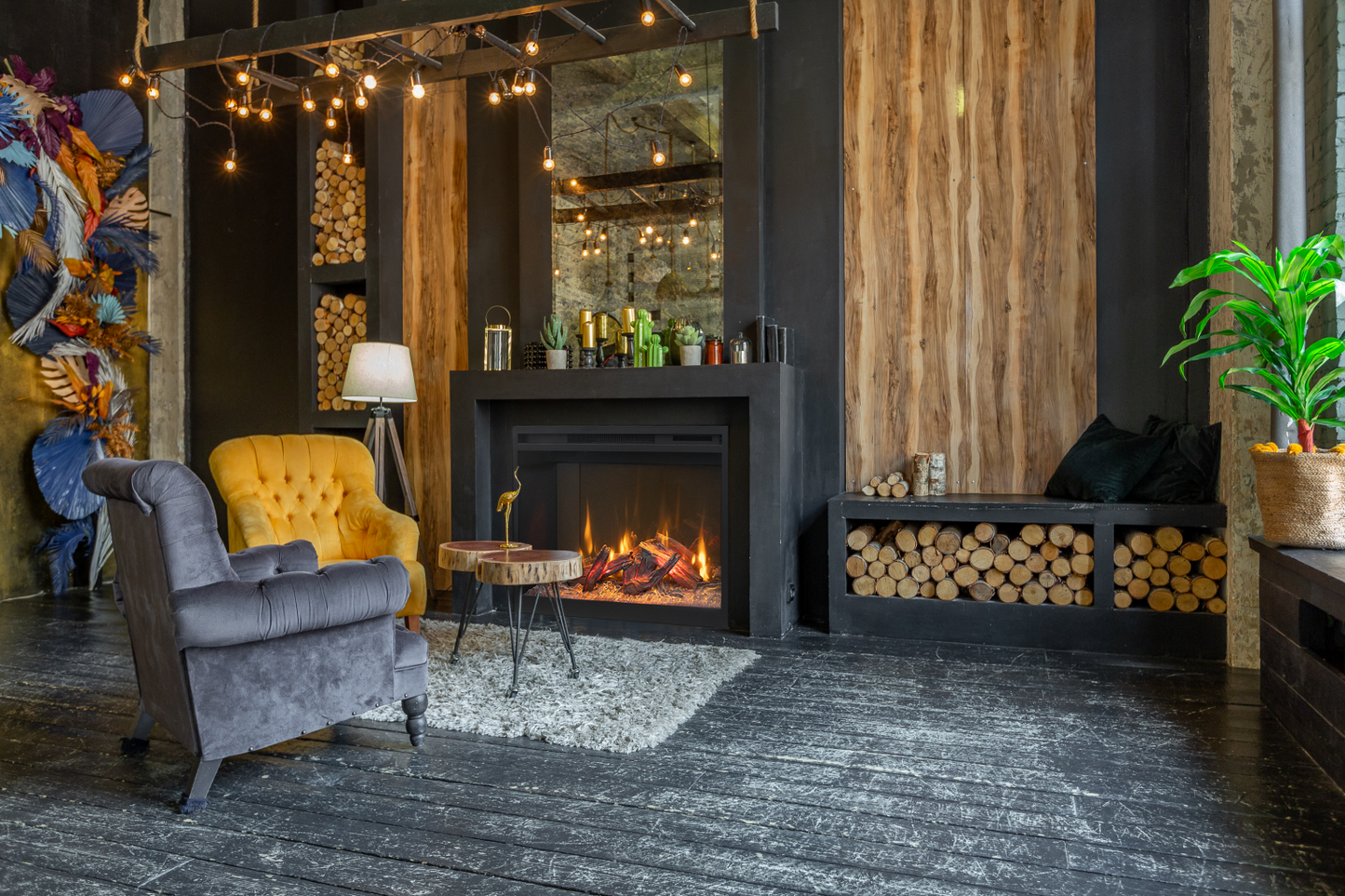 Amantii Fire & Ice RusticStone 36" WiFi-Enabled Built-in Electric Fireplace Insert