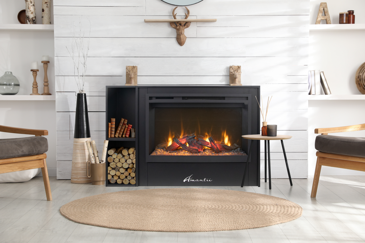 Amantii Fire & Ice RusticStone 36" WiFi-Enabled Built-in Electric Fireplace Insert
