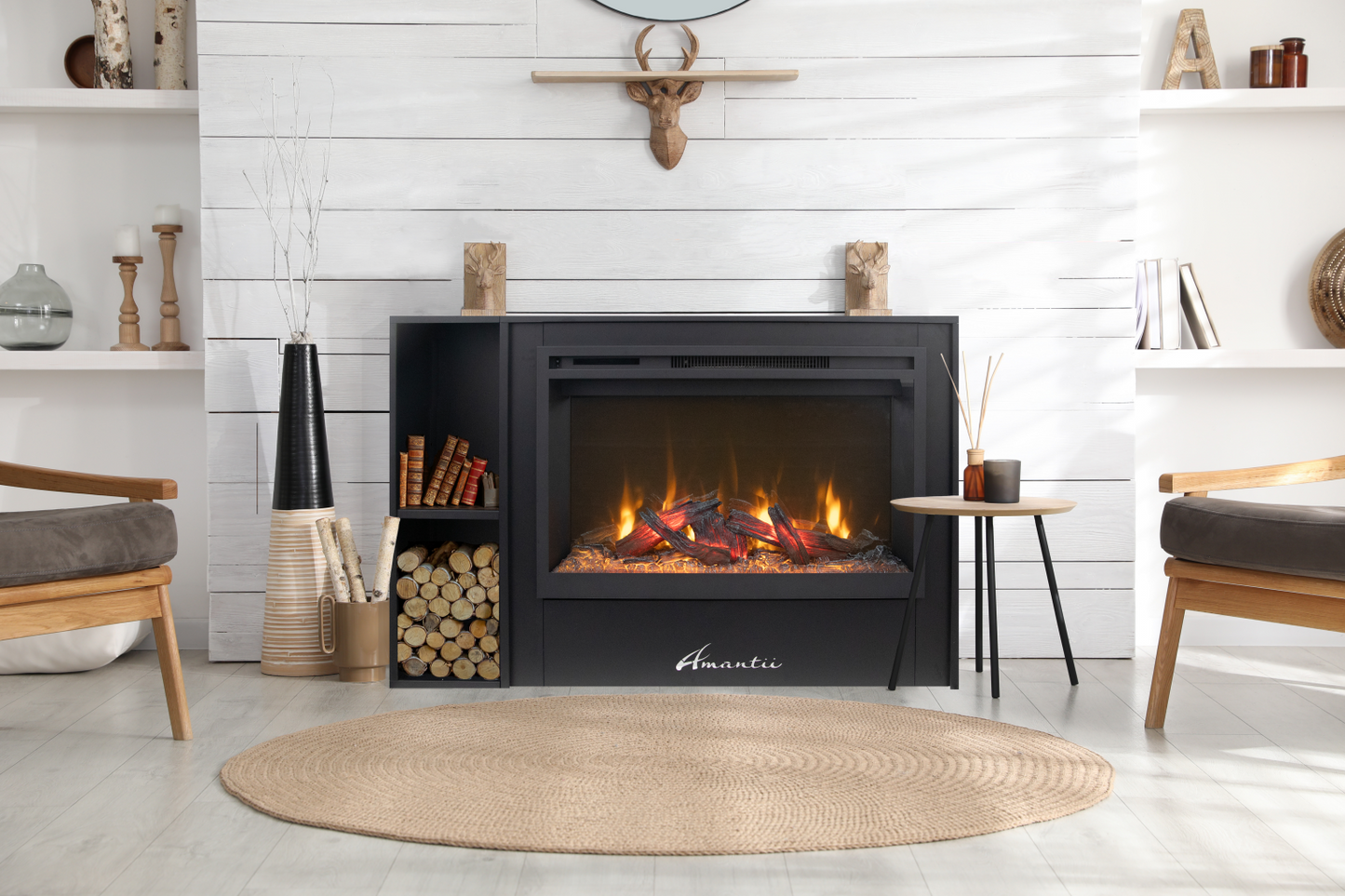 Amantii Fire & Ice RusticStone 36" WiFi-Enabled Built-in Electric Fireplace Insert