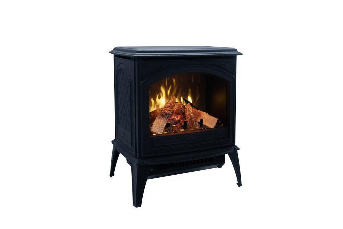 Amantii Lynwood Cast Iron E50-HO Freestanding High Power Electric Fireplace With Lit Logs & Split Logs