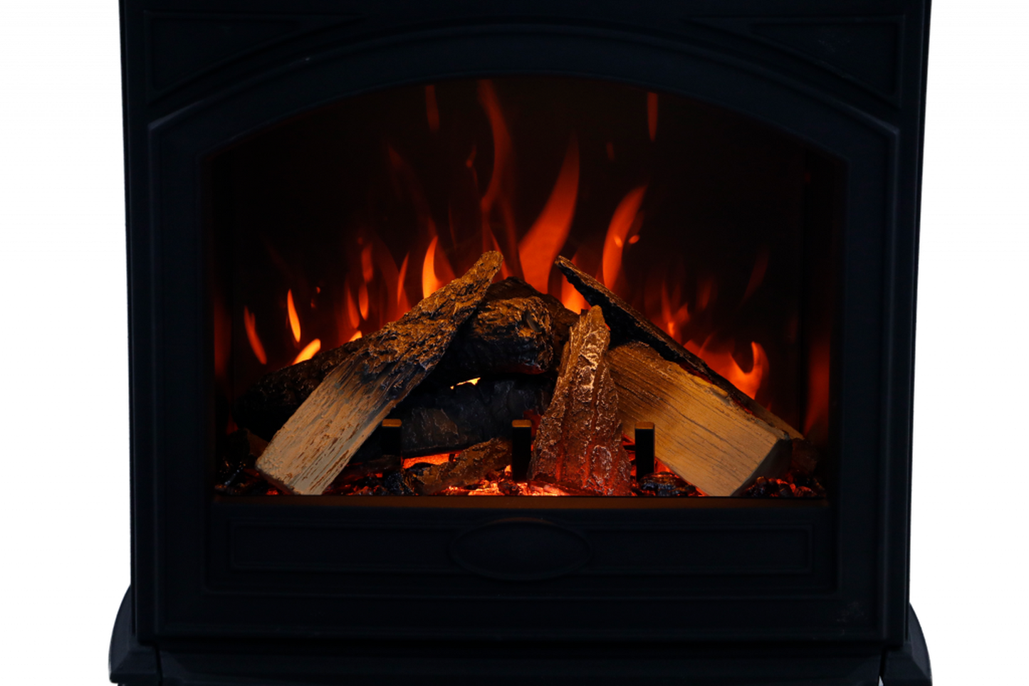 Amantii Lynwood Cast Iron E50-HO Freestanding High Power Electric Fireplace With Lit Logs & Split Logs