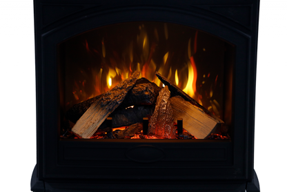 Amantii Lynwood Cast Iron E50-HO Freestanding High Power Electric Fireplace With Lit Logs & Split Logs