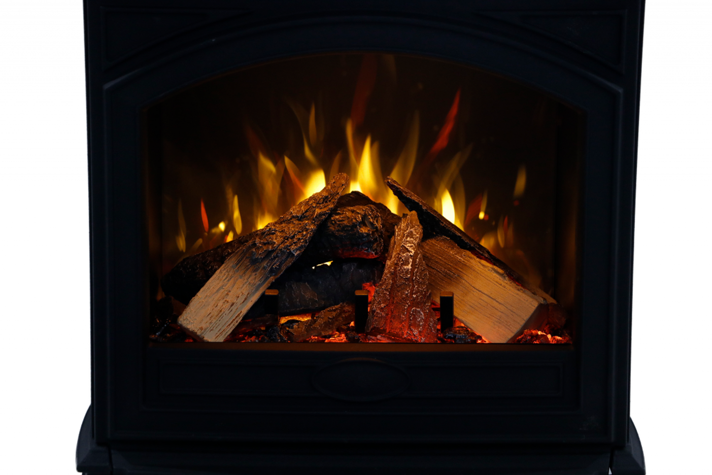 Amantii Lynwood Cast Iron E50-HO Freestanding High Power Electric Fireplace With Lit Logs & Split Logs