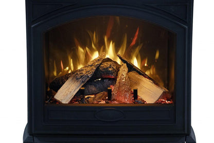 Amantii Lynwood Cast Iron E50-HO Freestanding High Power Electric Fireplace With Lit Logs & Split Logs