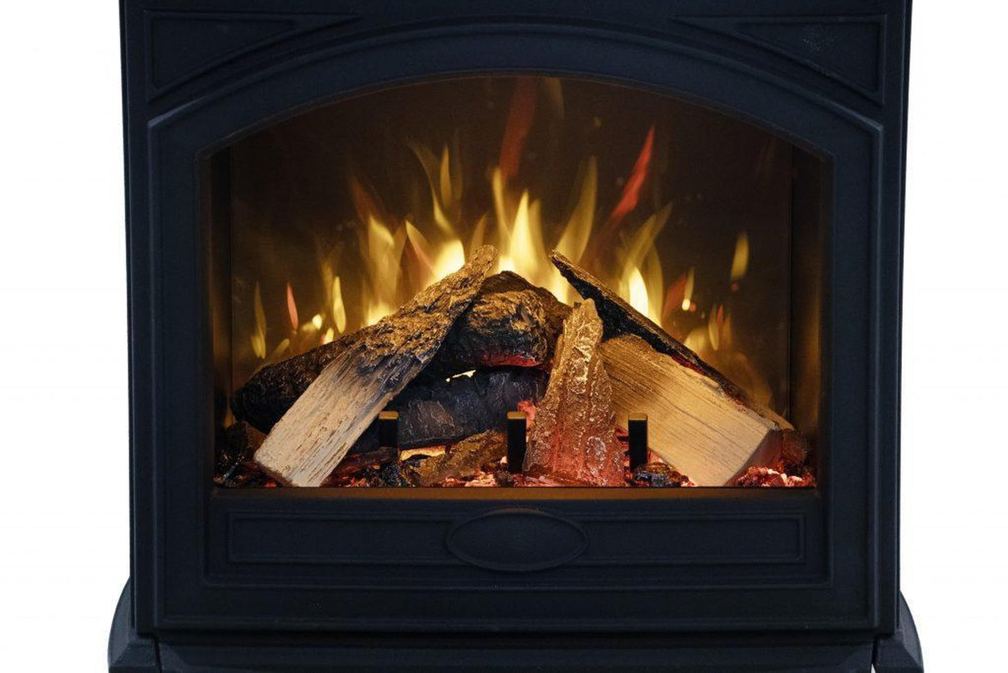 Amantii Lynwood Cast Iron E50-HO Freestanding High Power Electric Fireplace With Lit Logs & Split Logs