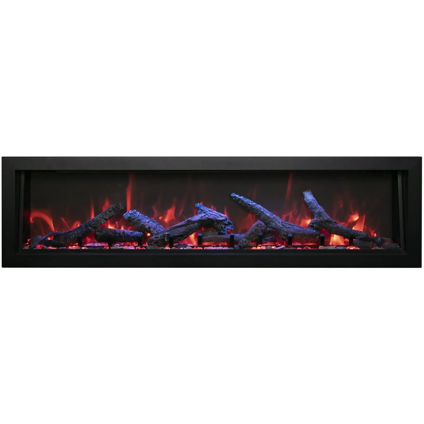 Amantii Panorama BI Deep 88" Indoor / Outdoor Full View Smart Built-in Electric Fireplace With Black Steel Surround