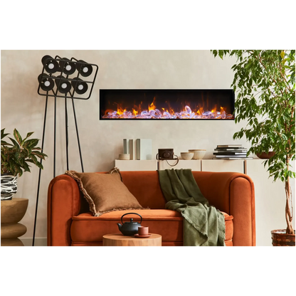 Amantii Panorama BI Deep 88" Indoor / Outdoor Full View Smart Built-in Electric Fireplace With Black Steel Surround