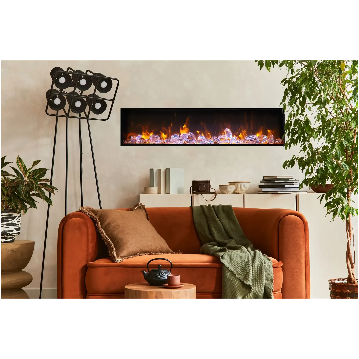 Amantii Panorama BI Deep 88" Indoor / Outdoor Full View Smart Built-in Electric Fireplace With Black Steel Surround