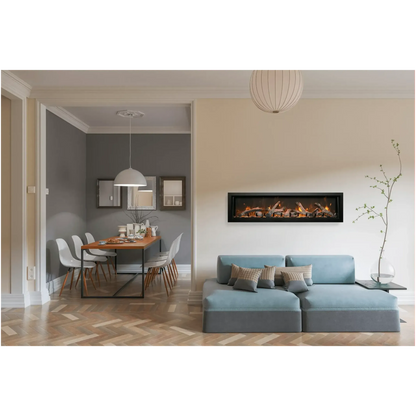 Amantii Panorama BI Deep 88" Indoor / Outdoor Full View Smart Built-in Electric Fireplace With Black Steel Surround