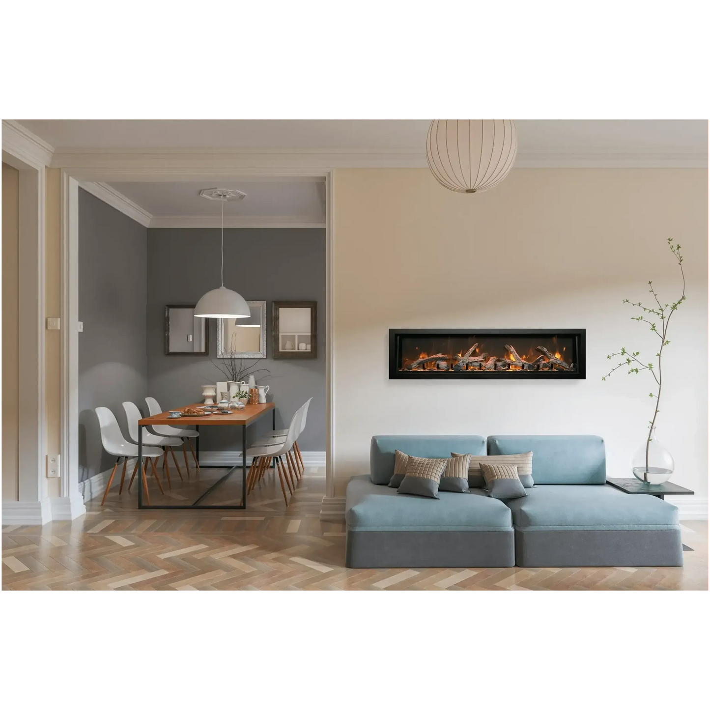 Amantii Panorama BI Deep 88" Indoor / Outdoor Full View Smart Built-in Electric Fireplace With Black Steel Surround