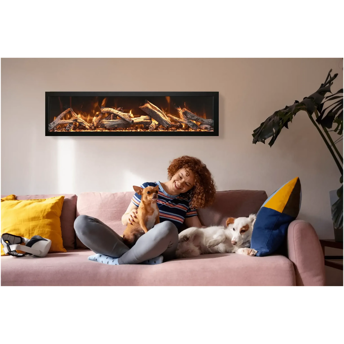 Amantii Panorama BI Deep 88" Indoor / Outdoor Full View Smart Built-in Electric Fireplace With Black Steel Surround