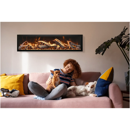 Amantii Panorama BI Deep 88" Indoor / Outdoor Full View Smart Built-in Electric Fireplace With Black Steel Surround