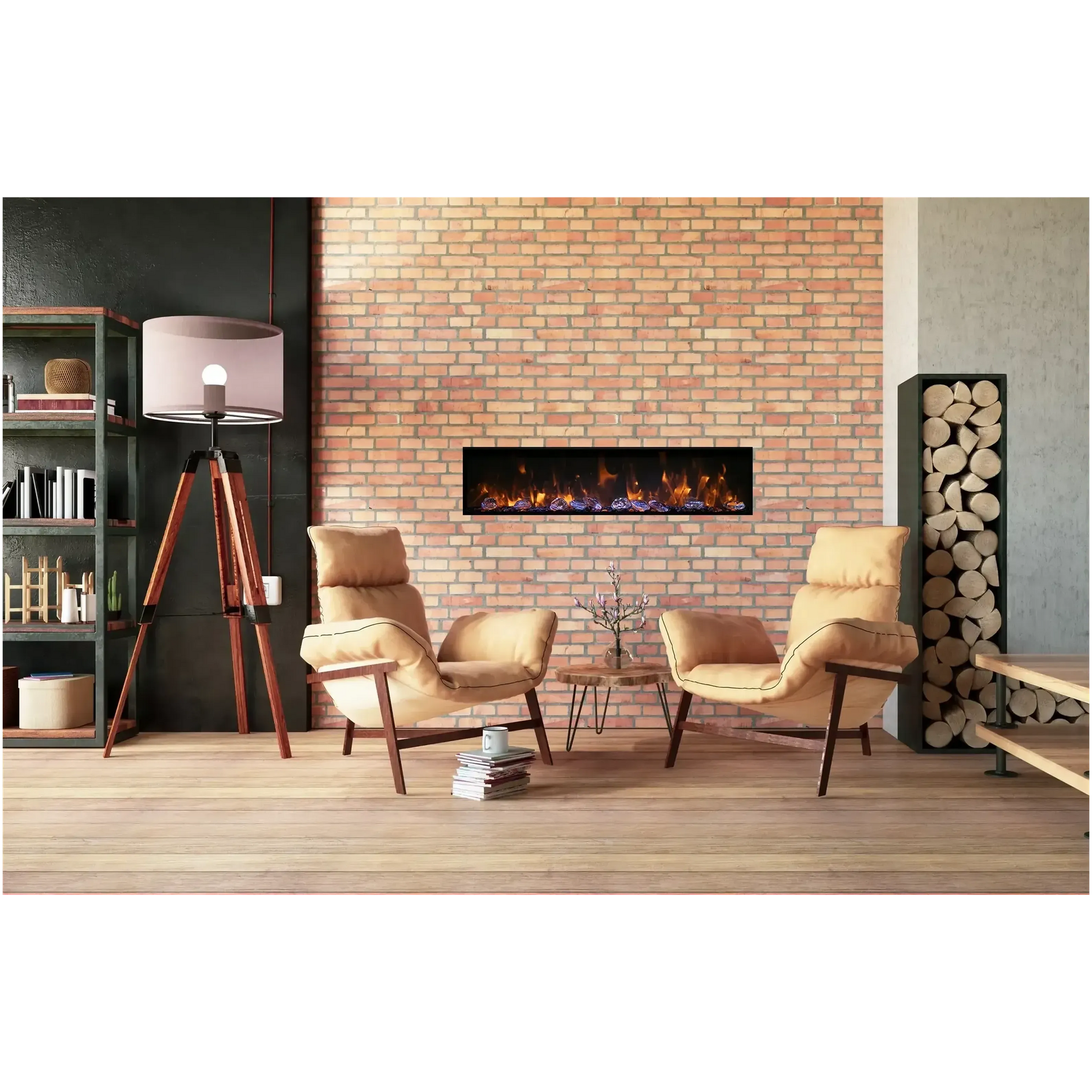 Amantii Panorama BI Deep 88" Indoor / Outdoor Full View Smart Built-in Electric Fireplace With Black Steel Surround