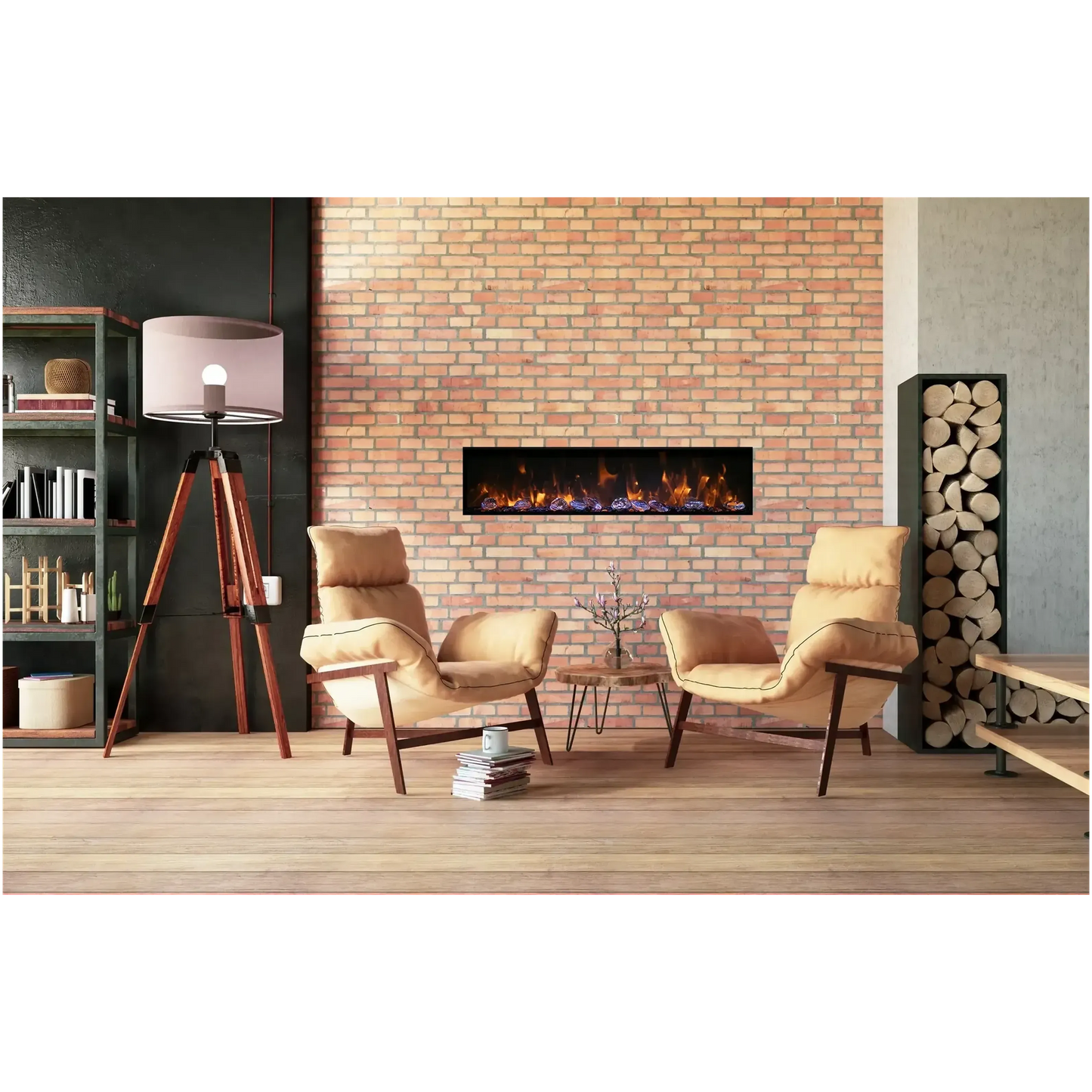 Amantii Panorama BI Deep 88" Indoor / Outdoor Full View Smart Built-in Electric Fireplace With Black Steel Surround