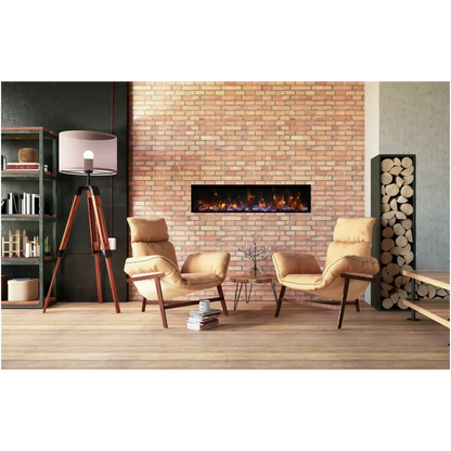 Amantii Panorama BI Deep 88" Indoor / Outdoor Full View Smart Built-in Electric Fireplace With Black Steel Surround