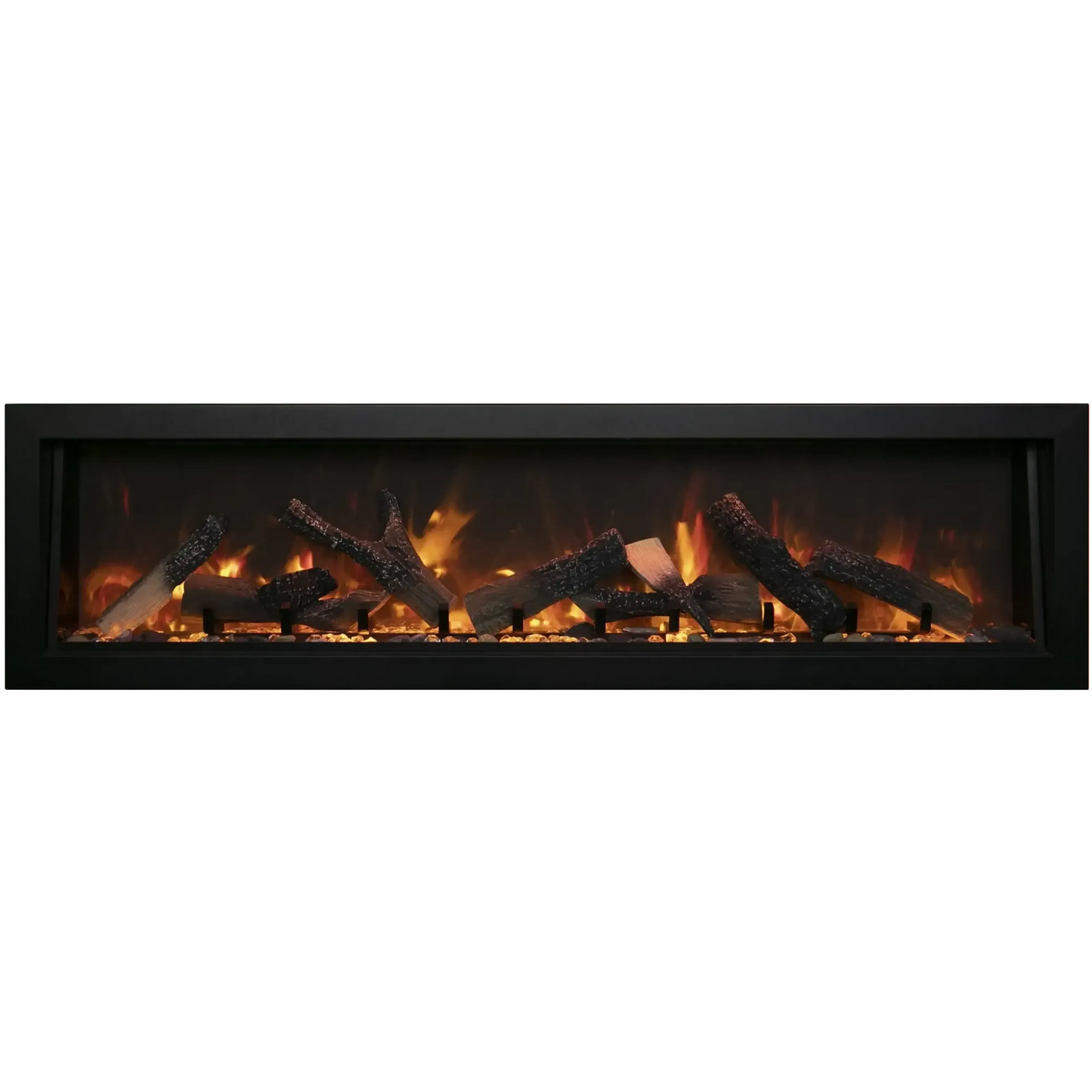 Amantii Panorama BI Deep 88" Indoor / Outdoor Full View Smart Built-in Electric Fireplace With Black Steel Surround