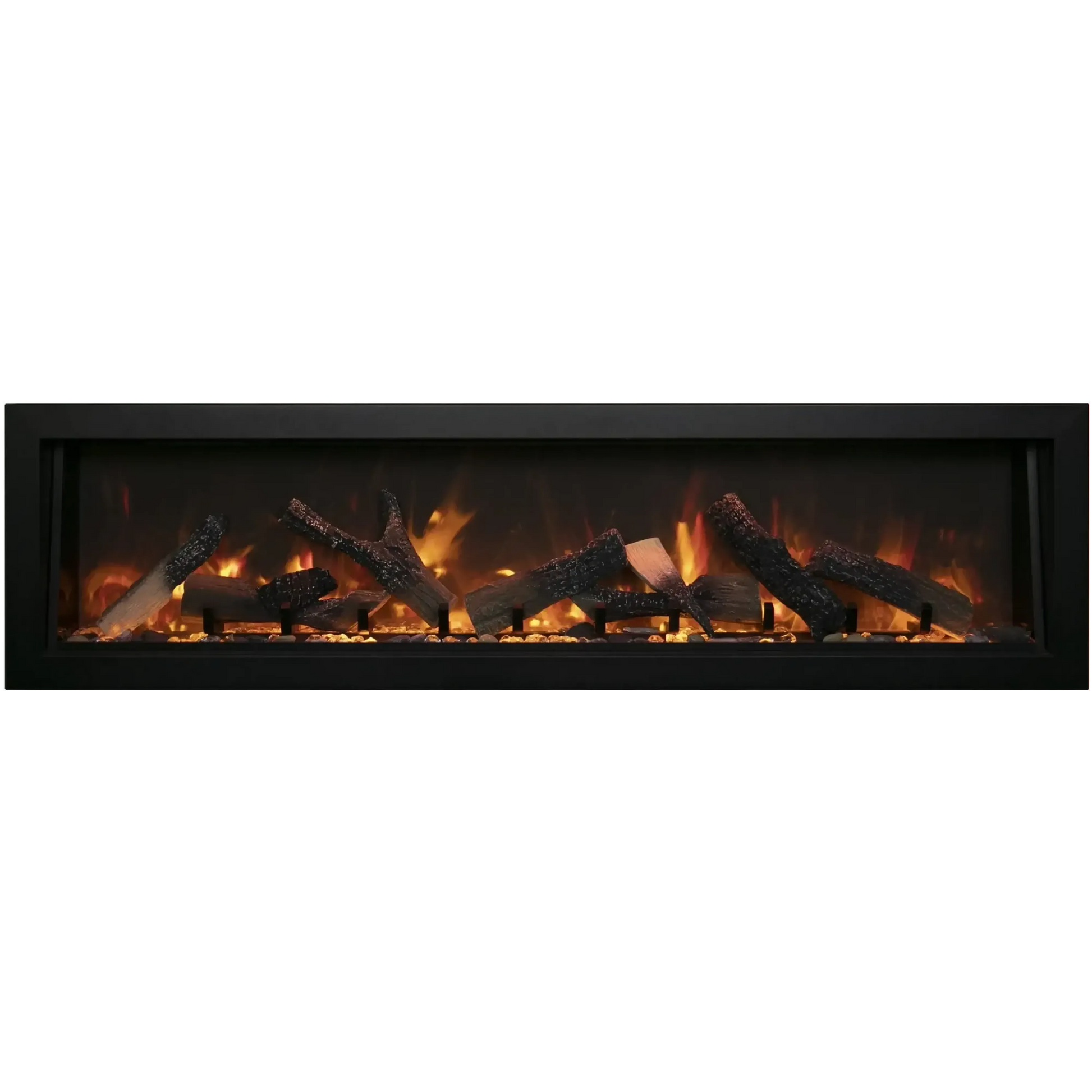Amantii Panorama BI Deep 88" Indoor / Outdoor Full View Smart Built-in Electric Fireplace With Black Steel Surround
