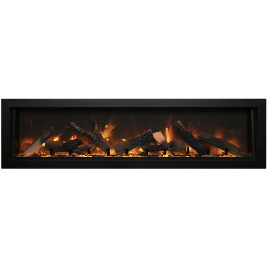Amantii Panorama BI Deep 88" Indoor / Outdoor Full View Smart Built-in Electric Fireplace With Black Steel Surround
