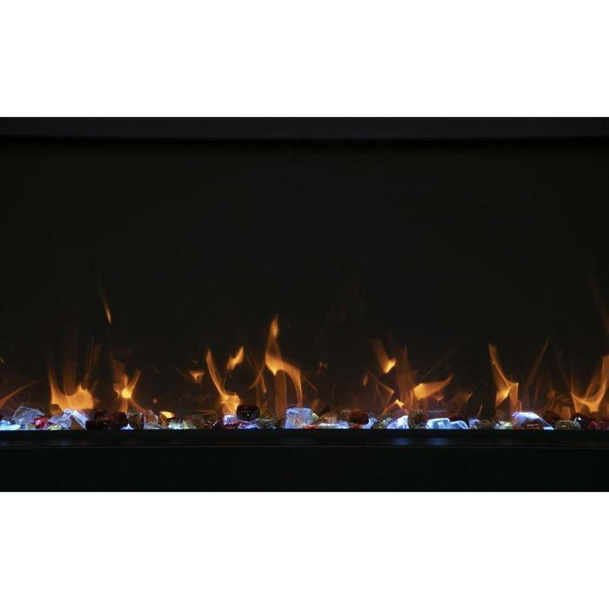Amantii Panorama BI Deep 88" Indoor / Outdoor Full View Smart Built-in Electric Fireplace With Black Steel Surround