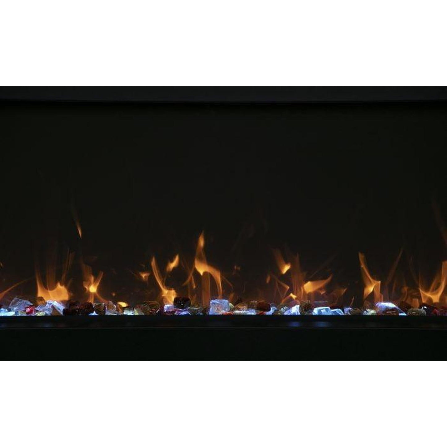 Amantii Panorama BI Deep 88" Indoor / Outdoor Full View Smart Built-in Electric Fireplace With Black Steel Surround