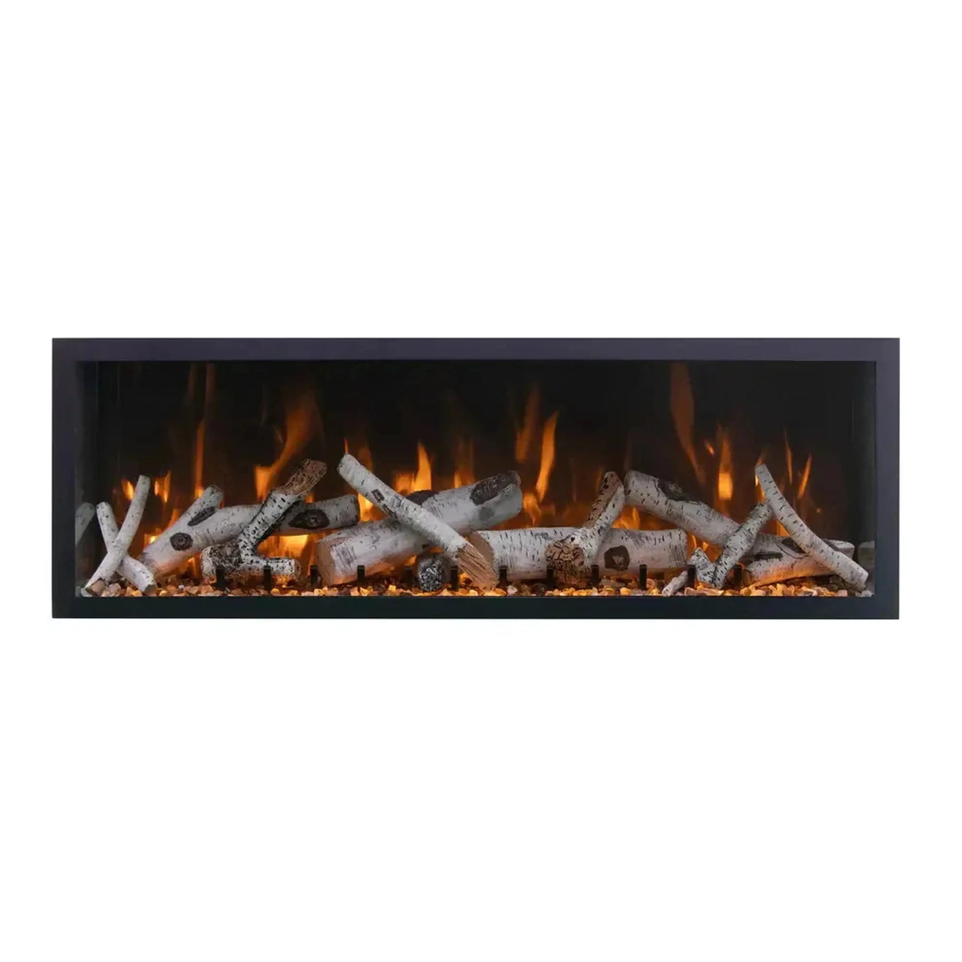 Amantii Panorama BI Deep & Extra Tall 88" Indoor / Outdoor Full View Smart Built-in Electric Fireplace With Black Steel Surround