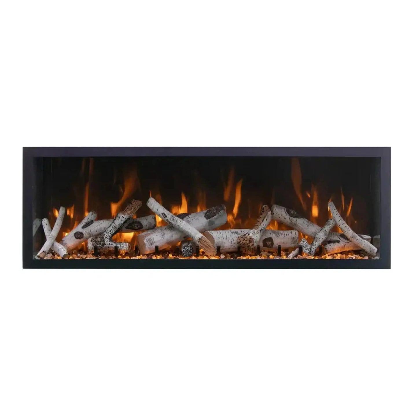 Amantii Panorama BI Deep & Extra Tall 88" Indoor / Outdoor Full View Smart Built-in Electric Fireplace With Black Steel Surround