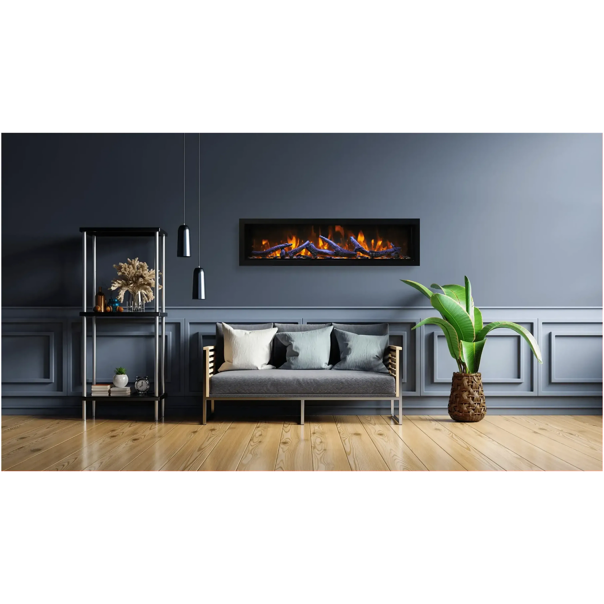 Amantii Panorama BI Deep & Extra Tall 88" Indoor / Outdoor Full View Smart Built-in Electric Fireplace With Black Steel Surround